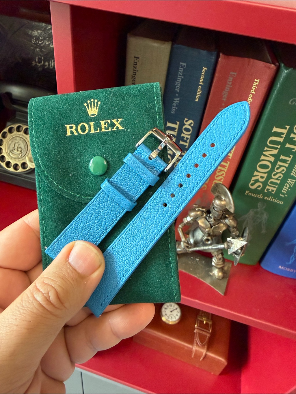 Rolex Strap High Quality Handmade Blue Leather With Silver Rolex Buckle
